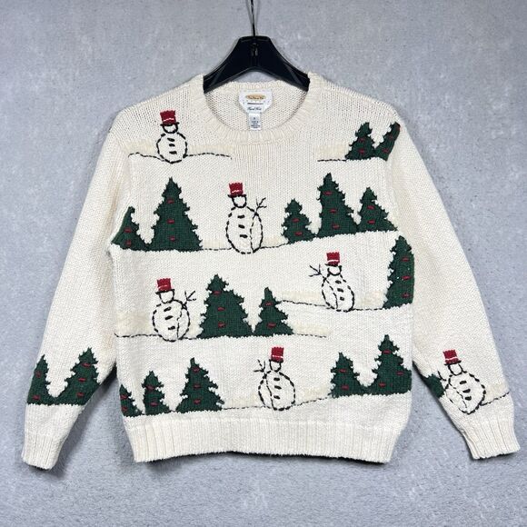 Vintage Talbots Sweater Womens Size Small Blue Christmas Knit Cardigan - Picture 1 of 12